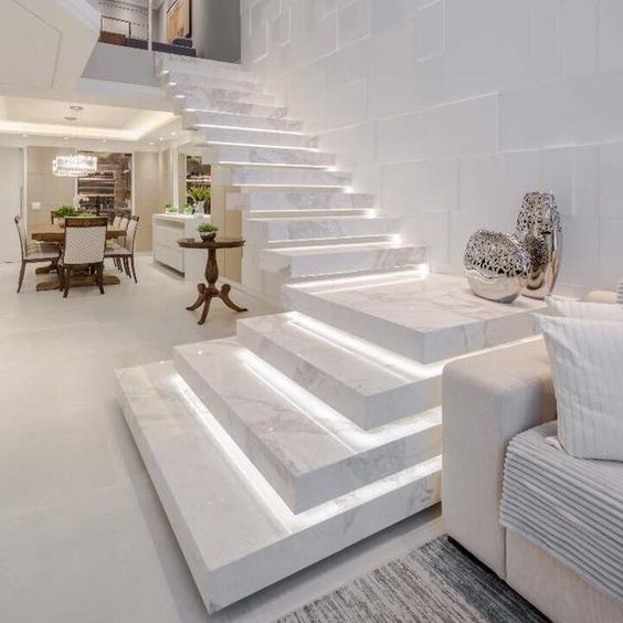 High End Staircase Design I-shaped Marble Steps Floating Staircase