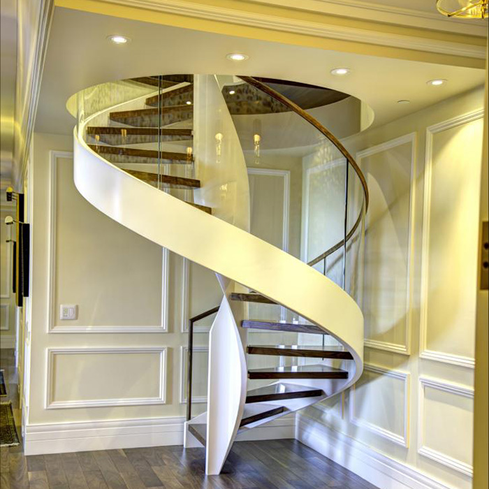 Luxury Villa Spiral Staircase Design Solid Wood Tread Glass1 Railing