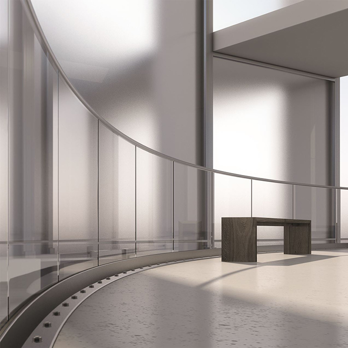 Mall Indoor Glass Railing Aluminum U Channel With Bending Glass