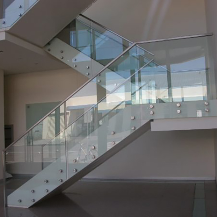 U Straight Staircase Patch Fitting Glass Railing With Stainless Steel Handrail