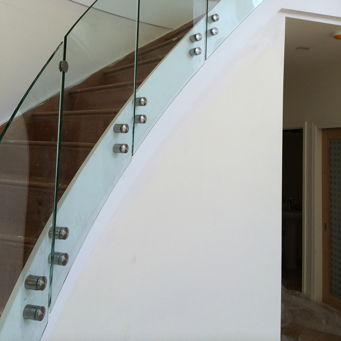 Curved Stairs Patch Fitting Glass Railing Use Tempered Glass With None Handrail