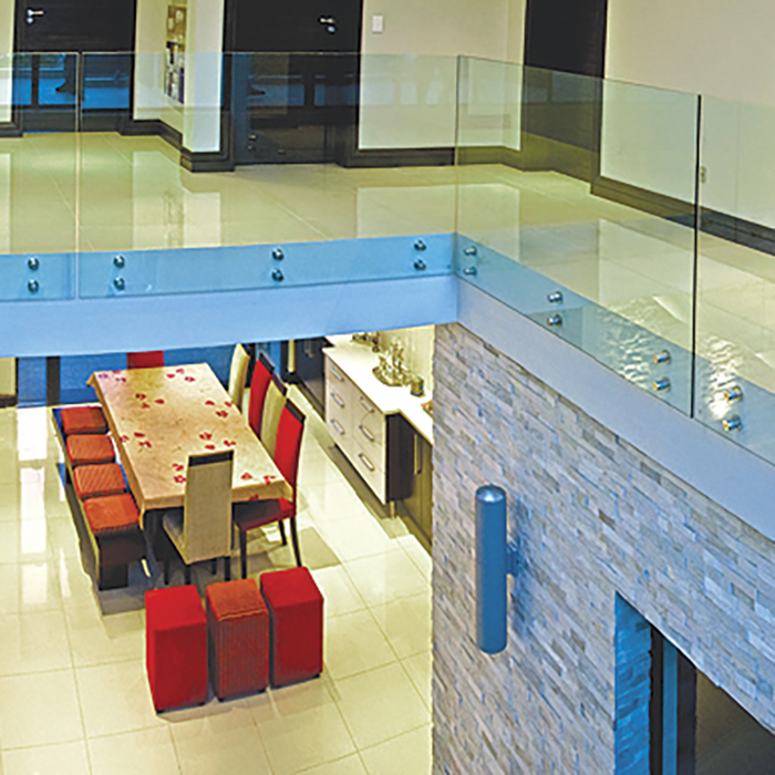 Residential Corridor Patch Fitting Glass Railing With Stainless Steel Handrail