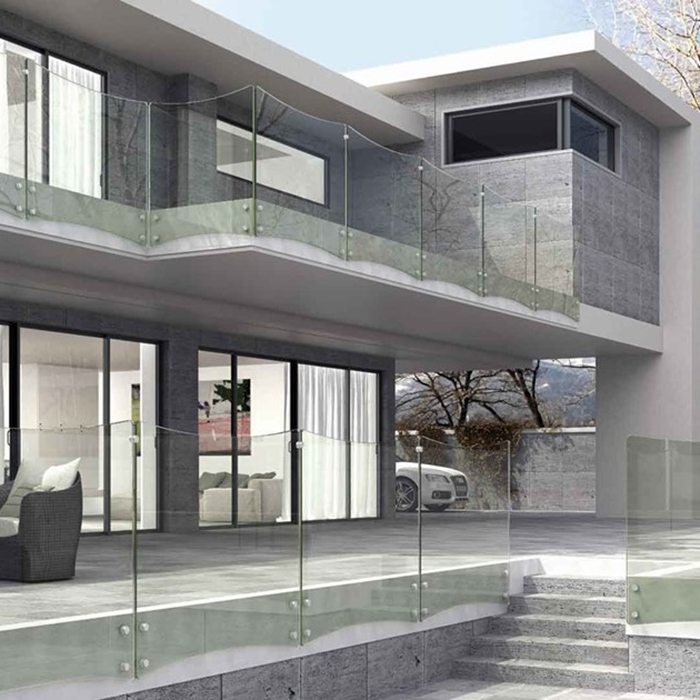 Modern Villa Outdoor Patch Fitting Glass Railing With None Handrail