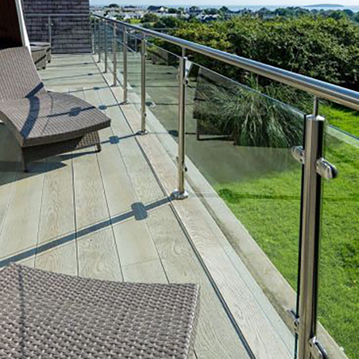 Modern Outdoor Round Tube Baluster Glass Railing With Stainless Steel Handrail
