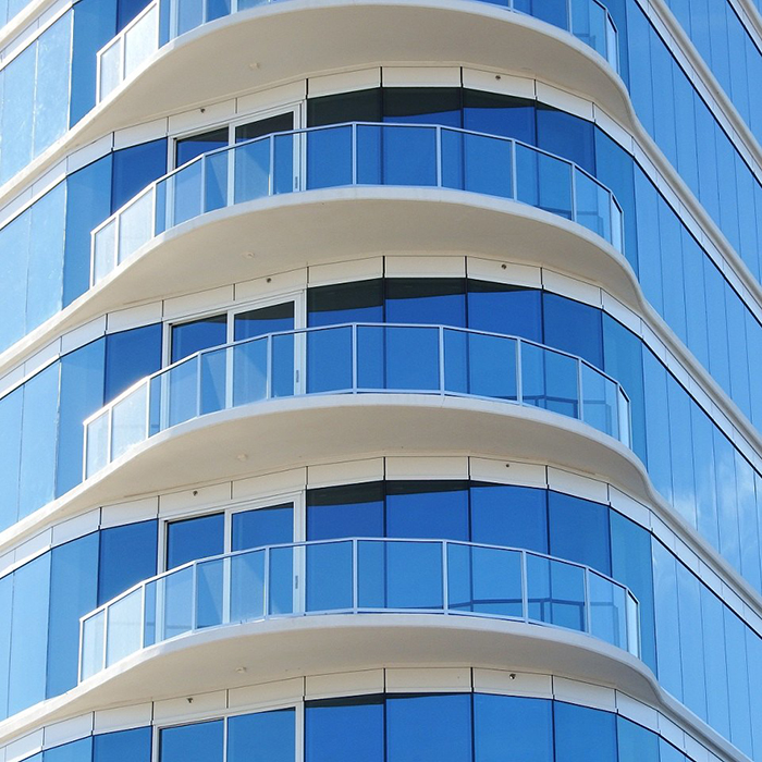 Hotel Balcony Outdoor Square Tube Baluster Glass Railing With Stainless Steel Handrail