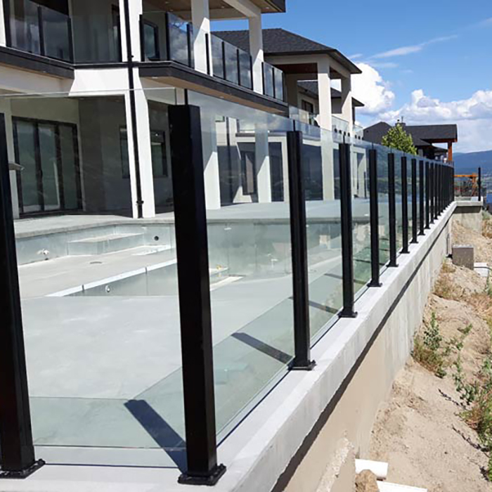 Villa Outdoor Swimming Pool Square Tube Baluster Glass Railing With Stainless Steel Handrail