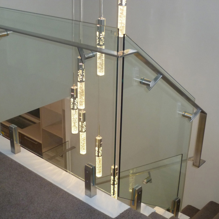 Staircase Spigot Glass Railing Use Tempered Glass With Stainless Steel Handrail