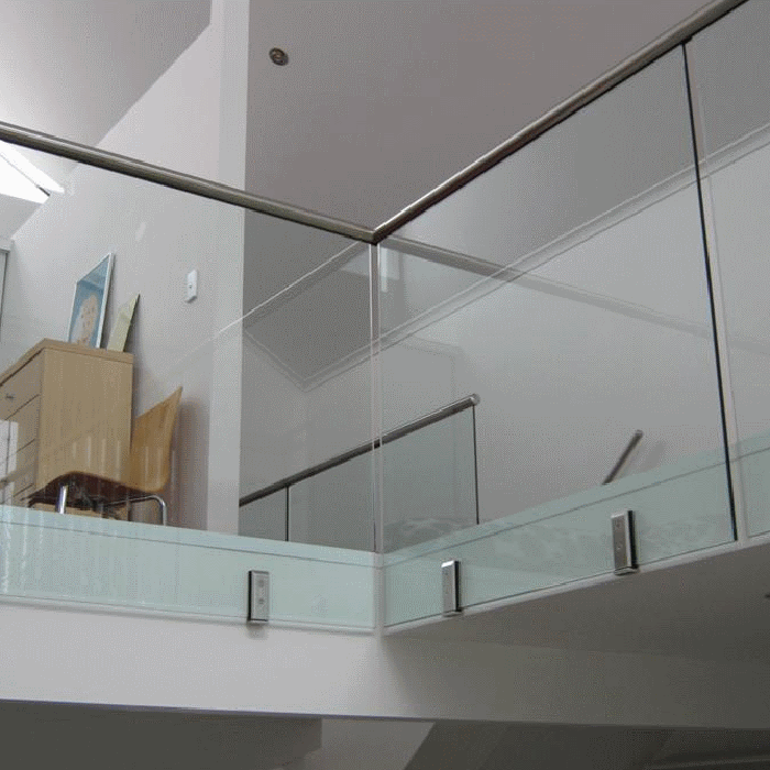 Residential Floor Corridor Spigot Glass Railing Use Side mounting With Stainless Steel Handrail