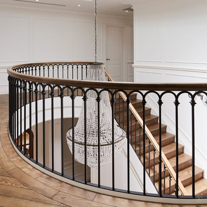 Indoor Staircase Corridor Curved Railing Wrought Iron Balustrades For Villa
