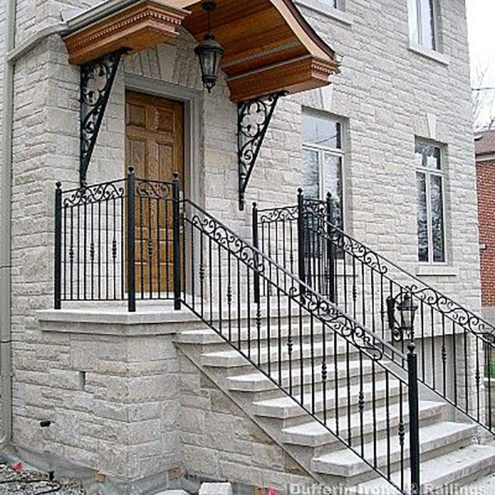 Residential Entrance Outdoor Staircase Decorative Wrought Iron Railing Custom Shap