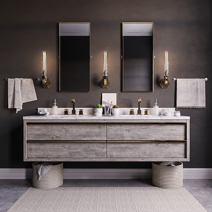 Villa Modern Bathroom Vanity With Double Mirror And Double Sink