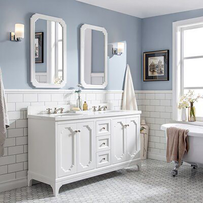 Residential Modern White Vanity With Double Mirror And Double Sink