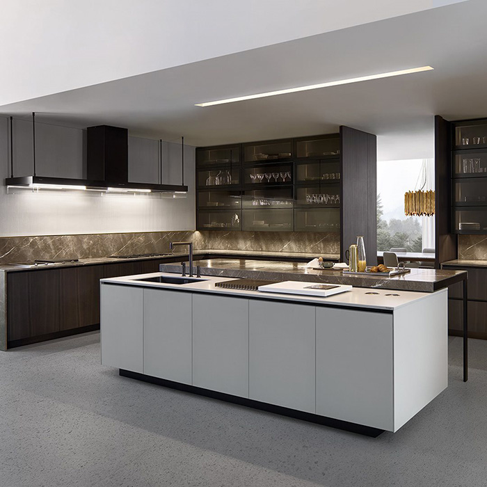 Villa Solid Wood Kitchen Cabinet Use Quartz Countertop