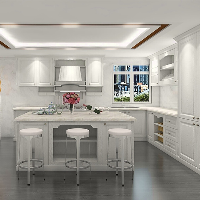Minimalist Style White Solid Wood Kitchen Cabinet Use Lacquery Technology