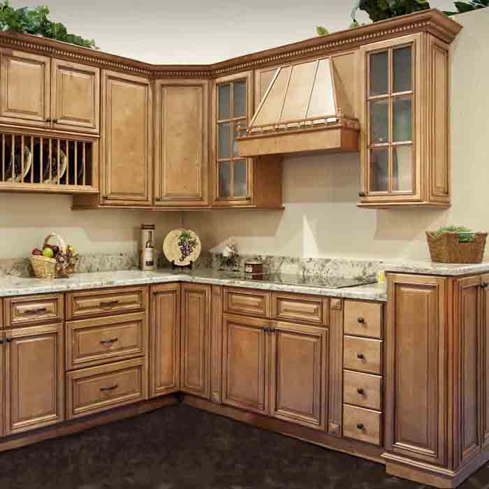 Vintage Style Solid Wood Kitchen Cabinet Use Marble Countertop