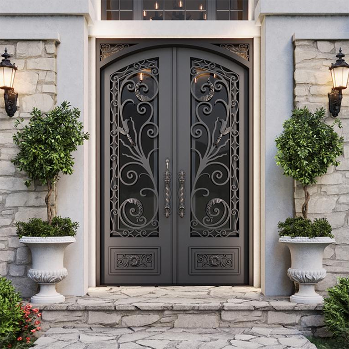 American Door Entry Main Exterior Entrance Patio Double Front Wrought Iron Doors for Villa