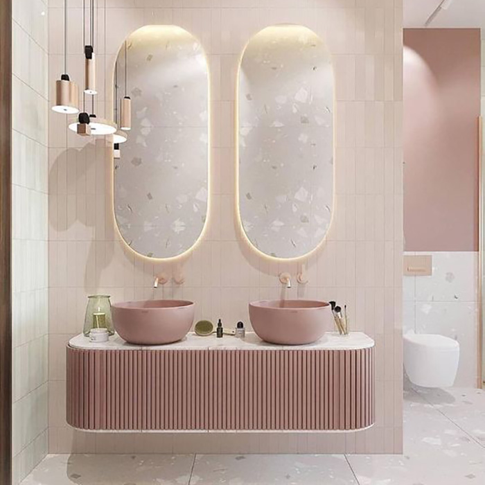 Residential Villa Bathroom Vanity Use Double Mirror And Double Sink