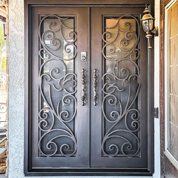 Retro Wrought Iron Doors Luxury Exterior Main Entry Wrought Iron Doors Security Steel Door
