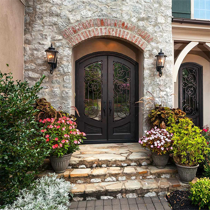 USA Retro Wrought Iron Doors Luxury Exterior Main Entry Security Wrought Iron Doors